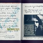 Handschrift auf kariertem Papier: "Meisterschaft Blindgänger gegen Drolenky", "die Nase vorn". Rechts ein Bild mit Textblock.