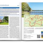 Schriftzug: „Ammerlandroute“, 165 km. Links ein Abschnitt über die Route mit Bild einer Windmühle; rechts Karte und Seefoto.