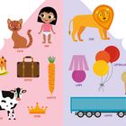 Links: K - Katze, Kind, Kuchen, Koffer, Karotte, Kuh, Krone. Rechts: L - Löwe, Lampe, Luftballon, Lama, Laster.