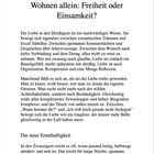 8. Wohnen allein: Freiheit oder Einsamkeit? Die Liebe in den Dreißigern. Die neue Ernsthaftigkeit.