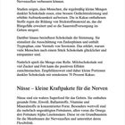 Texte: Wirkung von Schokolade und Nüssen. Schokolade verbessert Gedächtnis, Stimmung durch Endorphine. Nüsse sind Superfood.