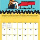 Text: "Schroeder," "DEBUT: 5-30-1951," "Schroeder has been playing the piano..." Kalender für September. Illustration von Schroeder am Klavier.