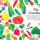 Text: "The Goodness" und ein Zitat von Walt Whitman. Bunte Gemüse-Aquarelle, darunter Karotten und Paprika.