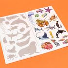 Links: Umrisse von Meerestieren mit Texten wie "Orca" und "Emperor Penguin". Rechts: Bunte Illustrationen dieser Tiere.