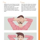 "Unterstützung aus der Natur. Tipp: Reflektieren Sie nach der Übung... Wichtig: Wenn Ihnen beim Aufsetzen..." Zwei Illustrationen einer Person in rosa.