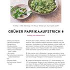 "Grüner Paprikaaufstrich. Zutaten: grüne Paprika, Koriander, Minze. Schritte: Paprika schälen, zerkleinern. 15 Min. Zubereitung."