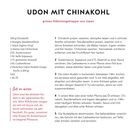 "UDON MIT CHINAKOHL" steht groß oben. Zutaten: Chinakohl, Staudensellerie, Ingwer, Chilis, Austernsauce, Sojasauce, Sesamöl.