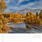 22 Mo, 23 Di, 24 Mi, 25 Do, 26 Fr, 27 Sa, 28 So; 47. Woche, November. Herbstlandschaft, Fluss mit bunten Bäumen, Berge.
