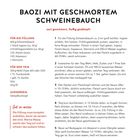 BAOZI MIT GESCHMORTEM SCHWEINEBAUCH. Zutaten und Anleitung für Füllung, Teig und Zubereitung. Tipp: Füllung auskühlen lassen.