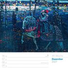 49. Woche, Dezember 2027. Illustration: Reiter und Schloss am Fluss bei Nacht, in leuchtenden Farben.