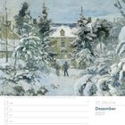 50. Woche Dezember 2027, Kalender. Winterliches Gemälde mit schneebedecktem Haus und Bäumen. Sonntag, der 19. ist markiert.