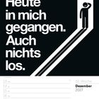 Text: "Heute in mich gegangen. Auch nichts los." Illustration: Person in Tür mit Schatten. Kalender für Dezember 2027.