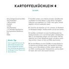 „Für 12 Stück • 30 Min. Zubereitung • 30 Min. Backen • Pro Stück ca. 55 kcal, 3 g E, 1 g F, 8 g KH“

Großer Titel: „KARTOFFELKÜCHLEIN“

Darunter: „herzhaft“

Rezept mit Zutatenliste und Schritten zur Zubereitung. Links ein Vorrats-Tipp.