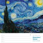 52. Woche, Dezember/Januar 2027/2028. Illustration von Van Goghs „Sternennacht“. Kalender mit Datum und Feiertagen.