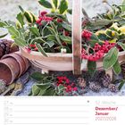 52. Woche: Dezember/Januar 2027/2028. Gefrorene Ilexzweige in einem weihnachtlich dekorierten Korb mit roten Beeren.