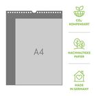 A4, CO₂-kombensiert, Nachhaltiges Papier, Made in Germany. Symbole: Pflanze, Bäume, Haus mit Herz.