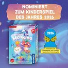 „NOMINIERT ZUM KINDERSPIEL DES JAHRES 2026“, bunte Schachtel des Spiels „Die Insel der Mookies“, Logo mit Jahreszahl.