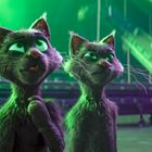 Keine erkennbaren Texte. Drei animierte Katzen mit großen Augen in grüner Beleuchtung, wirken neugierig.