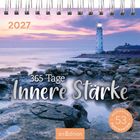 2027, 365 Tage Innere Stärke. Küstenlandschaft mit Leuchtturm. Spiralbindung oben, "arsEdition" Logo.