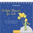 "Der Kleine Prinz, 24 liebe Wünsche für dich. Ein Adventskalender mit 24 Postkarten." Illustration: Kleiner Prinz mit Sternen.