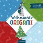 "Weihnachts-ORIGAMI", "Mit über 80 Papiervorlagen". Origami in Weihnachtsdesigns, bunte Hintergründe mit Motiven.