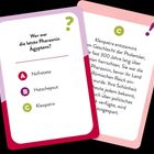 Quizkarten, eine Frage: "Wer war die letzte Pharaonin Ägyptens?" Auswahl: A) Nofretete, B) Hatschepsut, C) Kleopatra.