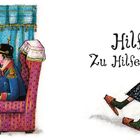 Text: "Hilfe! Zu Hilfe!" Ein sitzender Soldat spricht mit einer Frau in buntem Kleid. Eine Person fällt um.