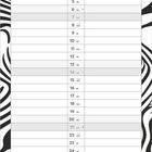 Kalenderblatt für November mit Wochentagen, Platz für Namen und Zebramuster im Hintergrund.