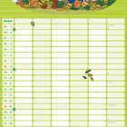 Kalender für November. Illustration: Eine Maus, ein Elefant und eine Ente spielen in bunten Herbstblättern.