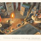 Zahl 11 unten, Kalender mit Novembertagen, Illustration: Maus mit Kerze, Maus im Cockpit, viele bunte Knöpfe.