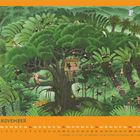 Kalenderblatt mit "November" und markierten Sonntagen. Illustration: Dschungelszene mit Tieren und Baumhaus.
