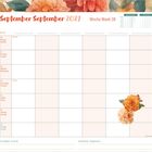 Kalender für September 2027, Woche 38, mit Wochentagen. Blumenillustration oben und unten rechts.