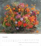 Novemberkalender mit farbenfrohem Blumenstrauß in Orange, Rot und Lila. Enthält Feiertage wie Allerheiligen.