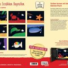 Entdecken. Erzählen. Begreifen. Farben lernen mit dem kleinen Fisch. Illustration: Bunte Unterwasserwelt mit Tieren.