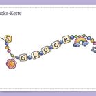 "Glücks-Kette" steht oben. Eine bunte Kette mit Buchstabenwürfeln „GLÜCK“ und Symbolen wie Herz, Blume, Regenbogen, Stern.