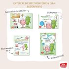 "Entdecke die Welt von Eddie & Ella: Bedürfnisse" mit Büchern, Bildkarten und Mitmach-Heft zu Bedürfnissen. Logos von Don Bosco.