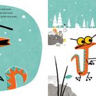 Links steht: „There is no caroling...this book.“ Rechts: „This is just a humdrum...Who’s that?“ Eine orange Echse mit Brille und ein winterliches Setting mit Schnee.