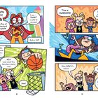 Ein Comic zeigt einen Superhelden namens "Graph Boy", der Grafiken liebt. Freunde kommentieren seine Taten begeistert.