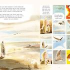 Text: Joni wurde am 7. November 1943 geboren... Ihre Mutter brachte ihr Vogelrufe bei.  
Illustration: Frau und Kind in weiter Landschaft, Vögel im Himmel.