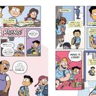 Comic-Dialoge: Melissa schaut, „Keine Panik.“; Lehrer: „Du bist ein kluges Kind, Edward.“; „Rette durch die Glocke.“; Travis schubst: „Loser!“.