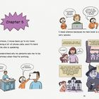 Kapitel 5. Eine Person liest im Zimmer, während die Mutter telefoniert. In einem Buch besucht ein Mädchen seine Tante. Sie spioniert Nachbarn aus; eine alte Frau ist eine Hexe.