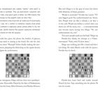 Zwei Seiten mit Text über Schach, darunter wie man Züge notiert. Zwei Schach-Diagramme zeigen unterschiedliche Spielsituationen.