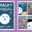 "Chalky: The ghost of a murdered Victorian donut" ist ein Comic mit einem geisterhaften Donut, der "Play with meee" sagt.