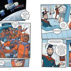 „Houston, this is STEAM team, we're ready to dock.“ Astronauten in orange betreten freudig ein Raumschiff.