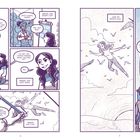 Text: „SO, THAT’S ME...“, „MIRANDA, WHO DOESN’T STOP.“, „MIRANDA, WHO KEEPS GOING.“, „MIRANDA, WHO FLIES...“, „...OVER THE INFINITE BLUE.“

Comic im lila Farbton: Mädchen, Gespräch, Flug über Wolken mit Vögeln.