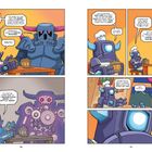 Zwei Roboter an einem Tisch. Einer mit Kochmütze spricht über Maschinen und deren Begrenzungen. Der andere trägt eine Rüstung.