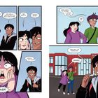 Comic mit Dialogen über Namen und Geheimnisse. Eine überraschte Person ruft "GASP!" Zwei gehen Arm in Arm. Abschiedsszene.