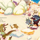 Text: "Outdoor troops and hiking groups are always in the way! You can’t experience the wilderness without a little risk."

Illustration: Tiere in Wanderkleidung navigieren durch eine felsige Wüste.