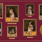 Titel: "Naughty but Nice". Rahmen zeigen Tiere wie Hund, Katze, Kaninchen, Bär mit Gebäck (z.B. Keks, Kuchen).