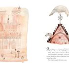 Text: "Once long ago, atop an ancient cathedral in France, there lived a small mouse who would NOT go to bed."

Links eine Kathedrale in Pastelltönen. Rechts Vogel, Turm und tanzende Maus.